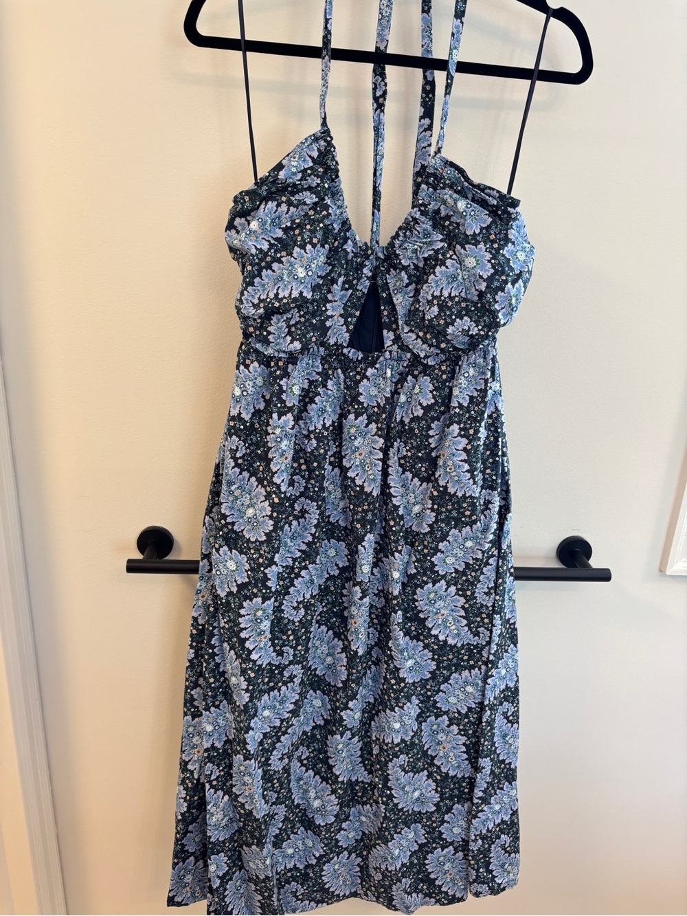 J. Crew Blue Paisley-Print Halter-Strap Midi Dress